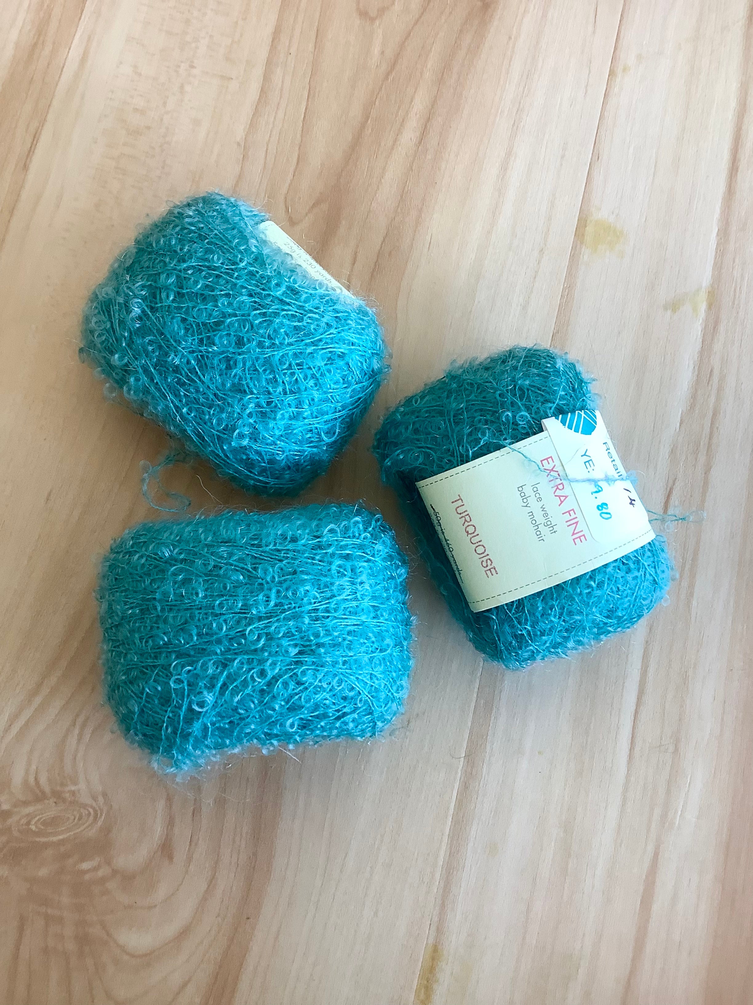 Be Sweet Extra Fine Mohair Color: Turquoise Lot: unknown (3 balls)