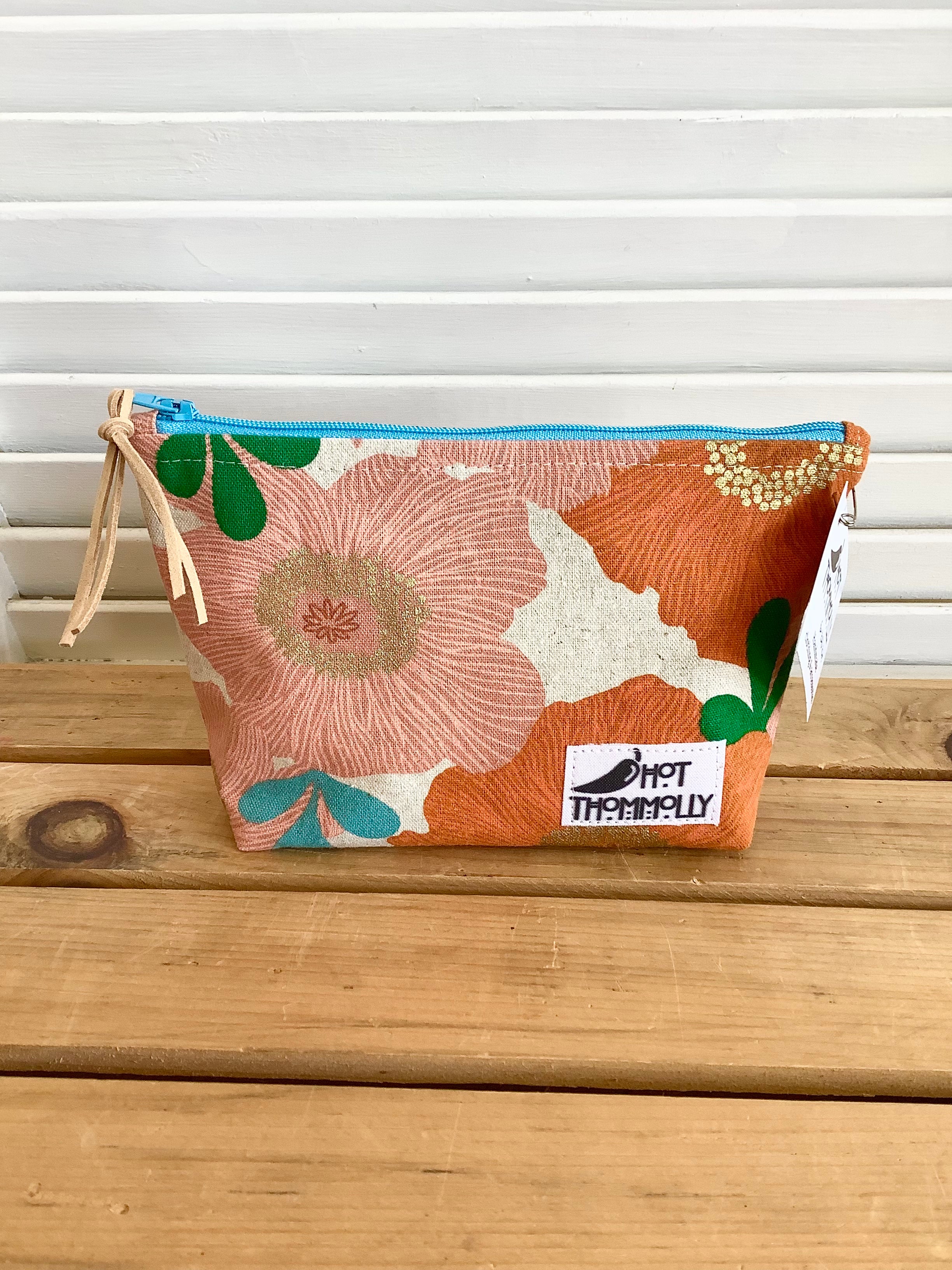 Pink & Orange Flowers - Small zip pouch from Hot Thommolly