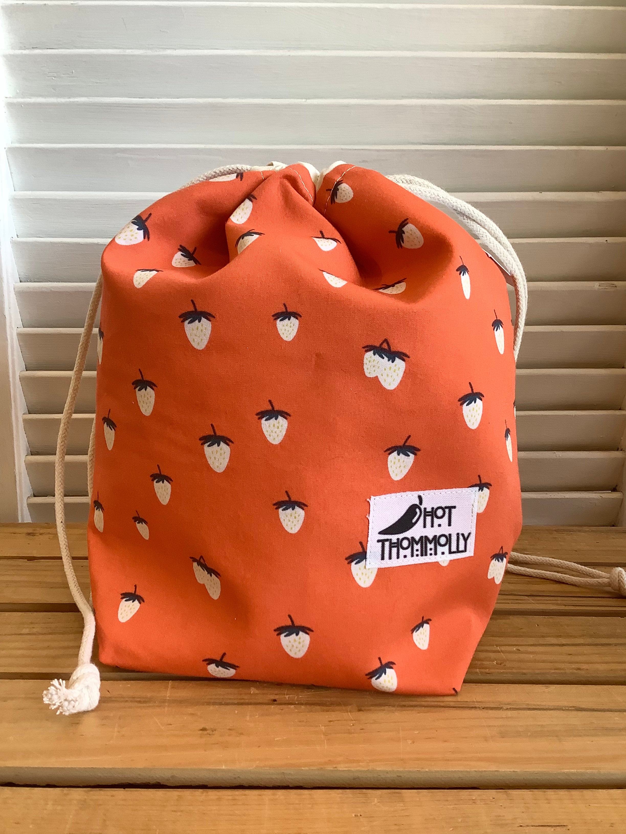 Drawstring Bags by Hot Thommolly - Small Orange Strawberries