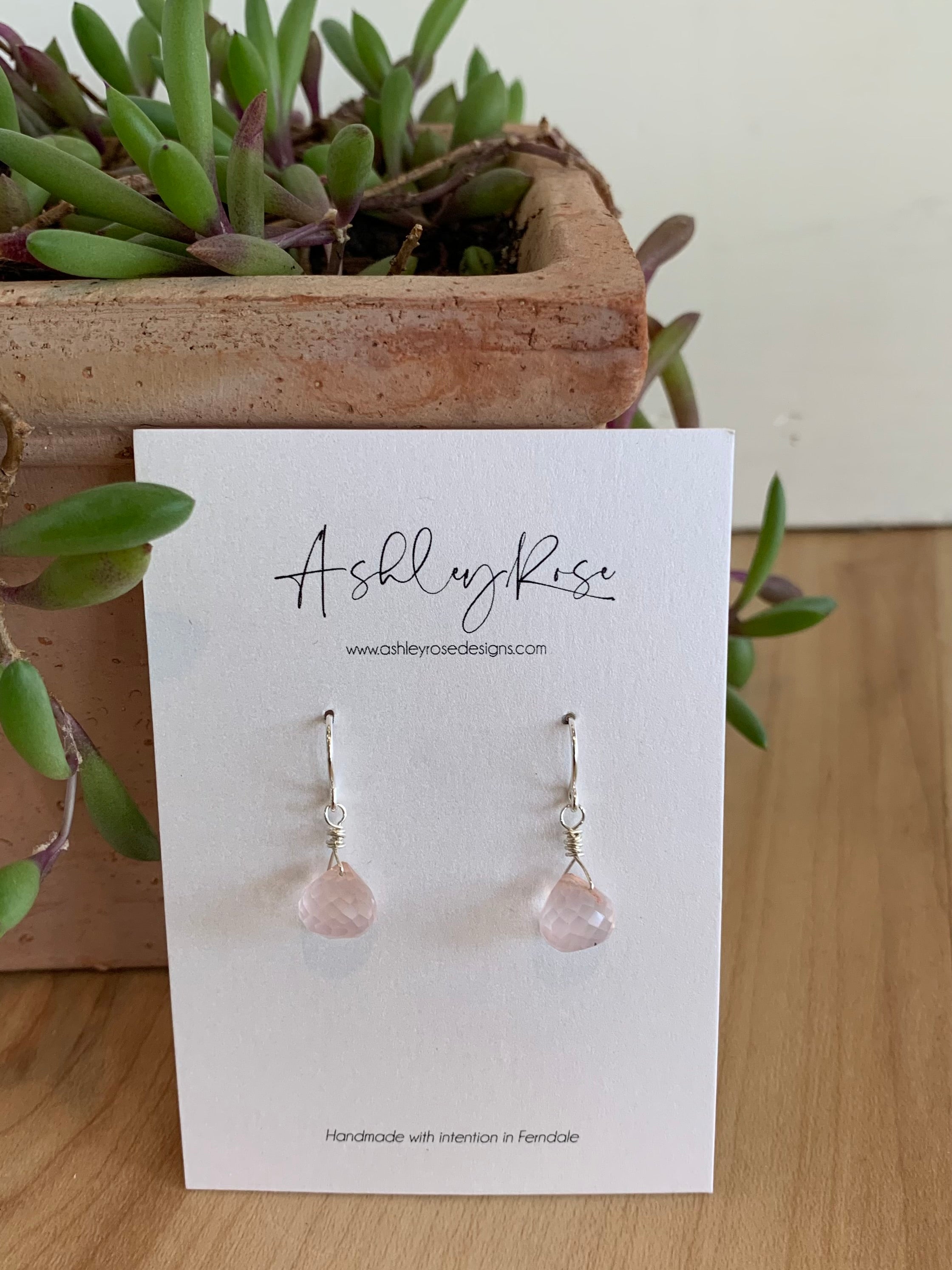 Rose Quartz with Silver - Mini Morsel earrings