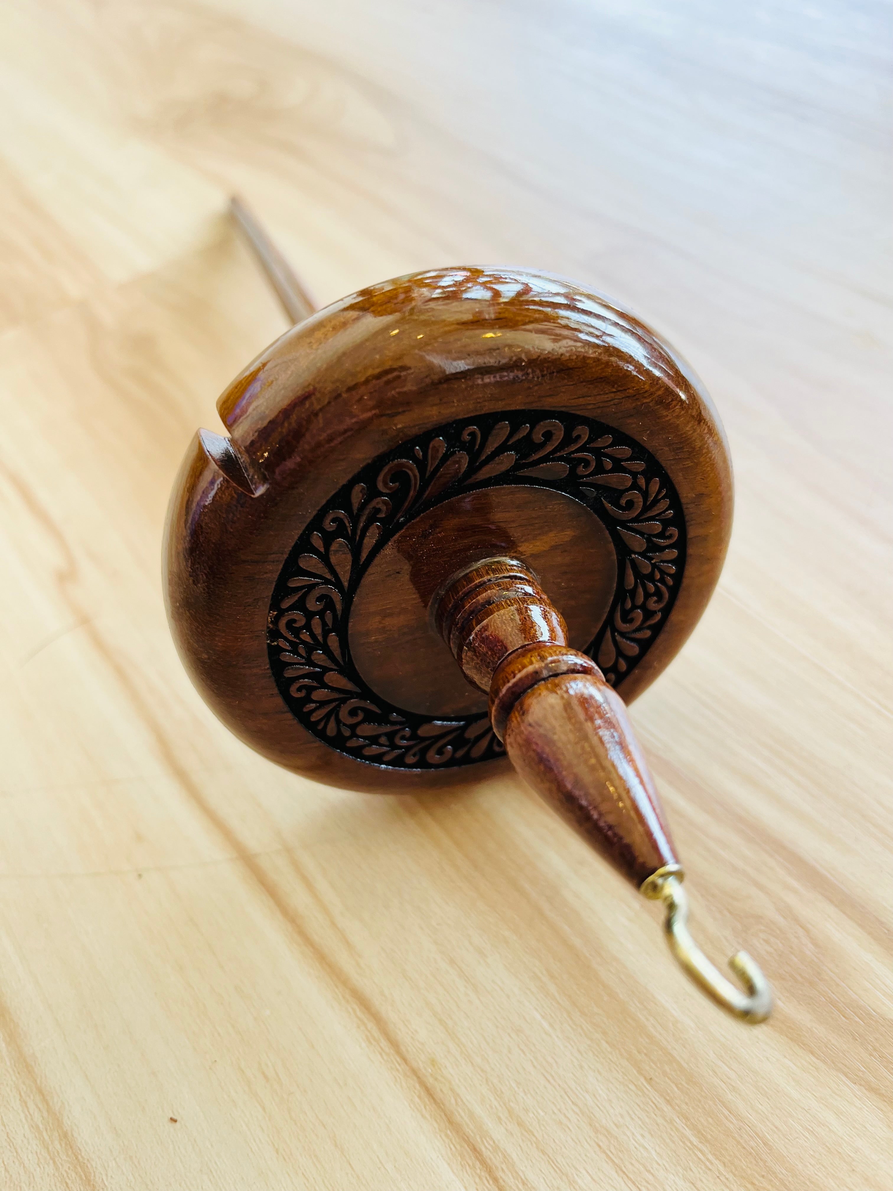 Drop Spindle from Revolution Fibers in Rosewood