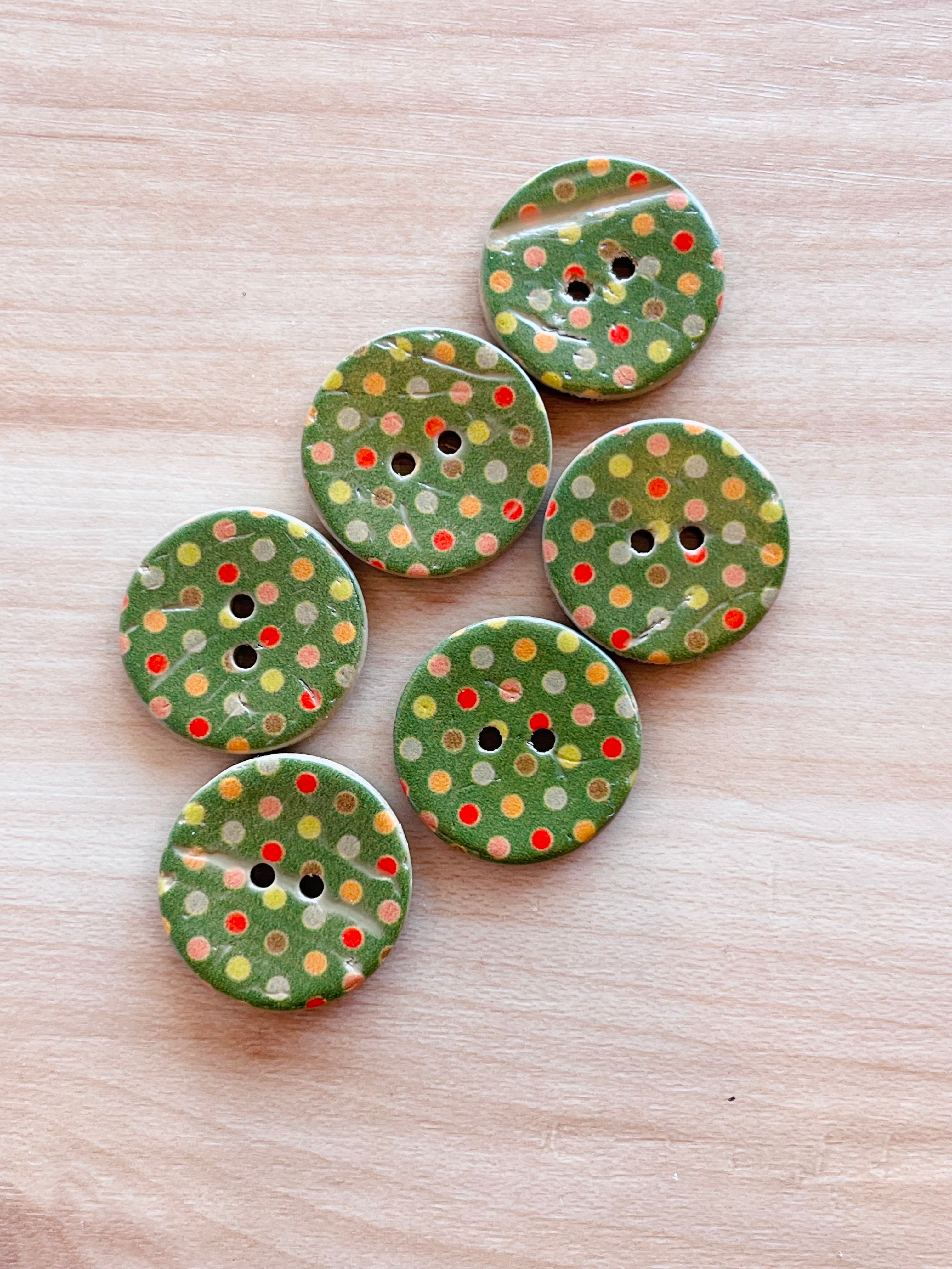 Buttons Coconut Green with Multi Dots