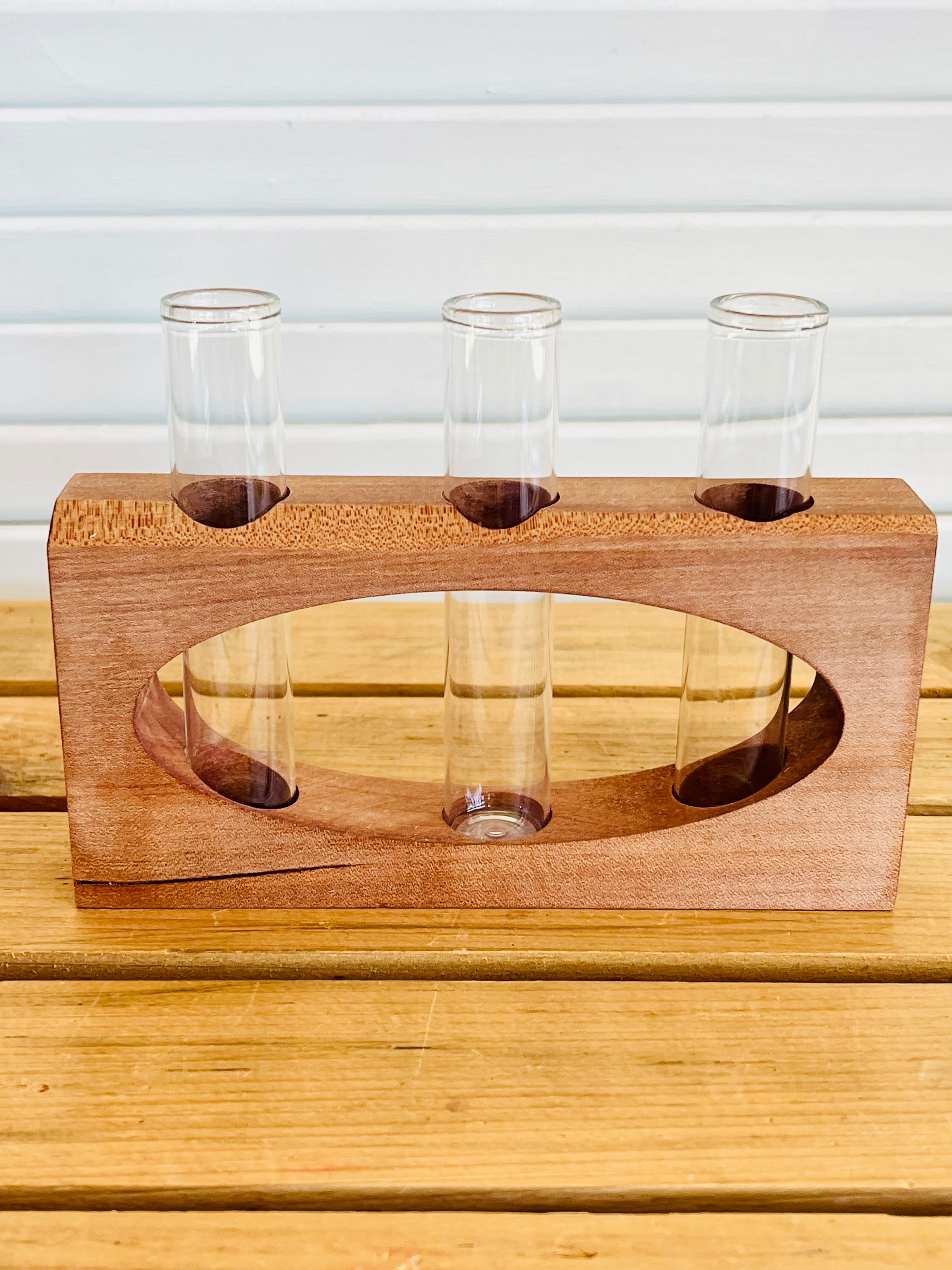 Triple Bud Vase in Wooden Stand