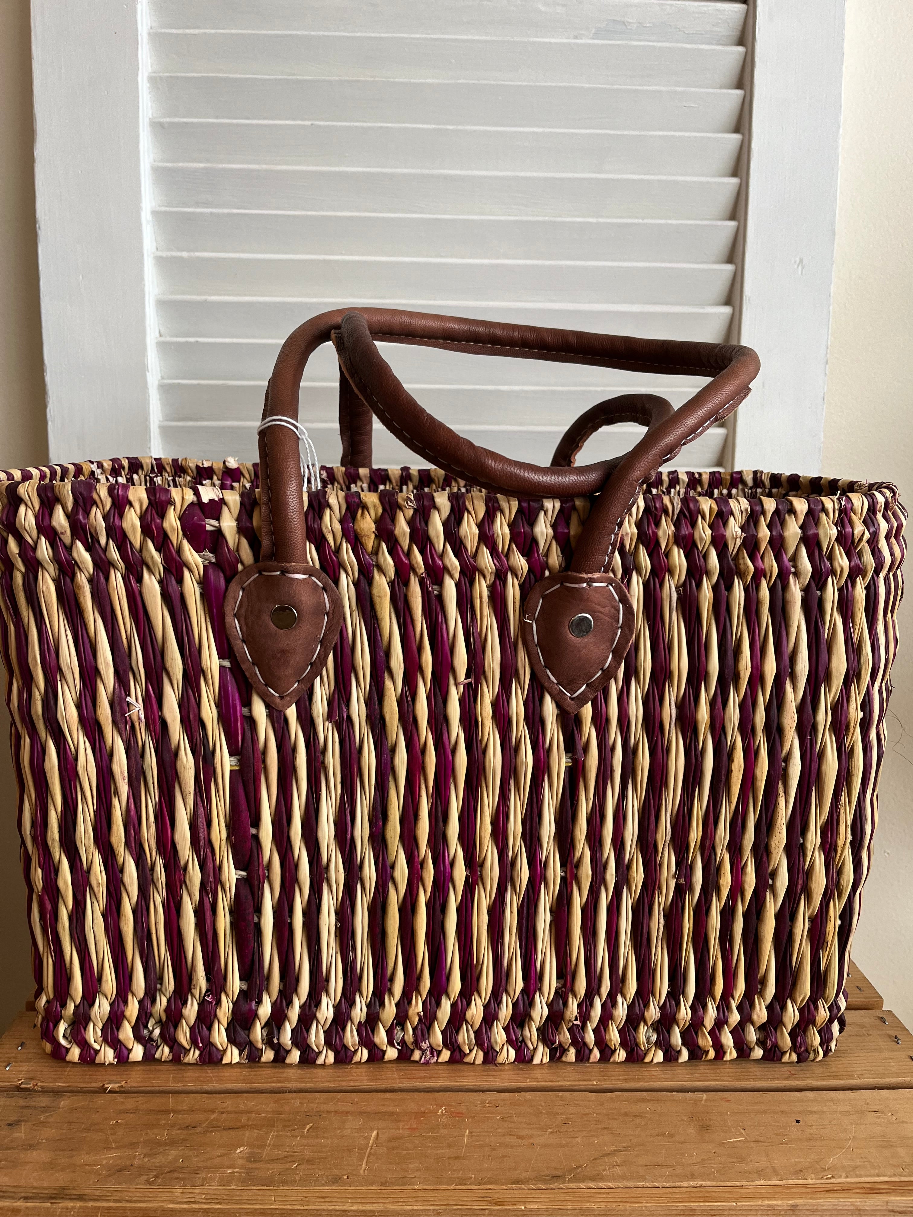 Moroccan tote-style basket with long handles