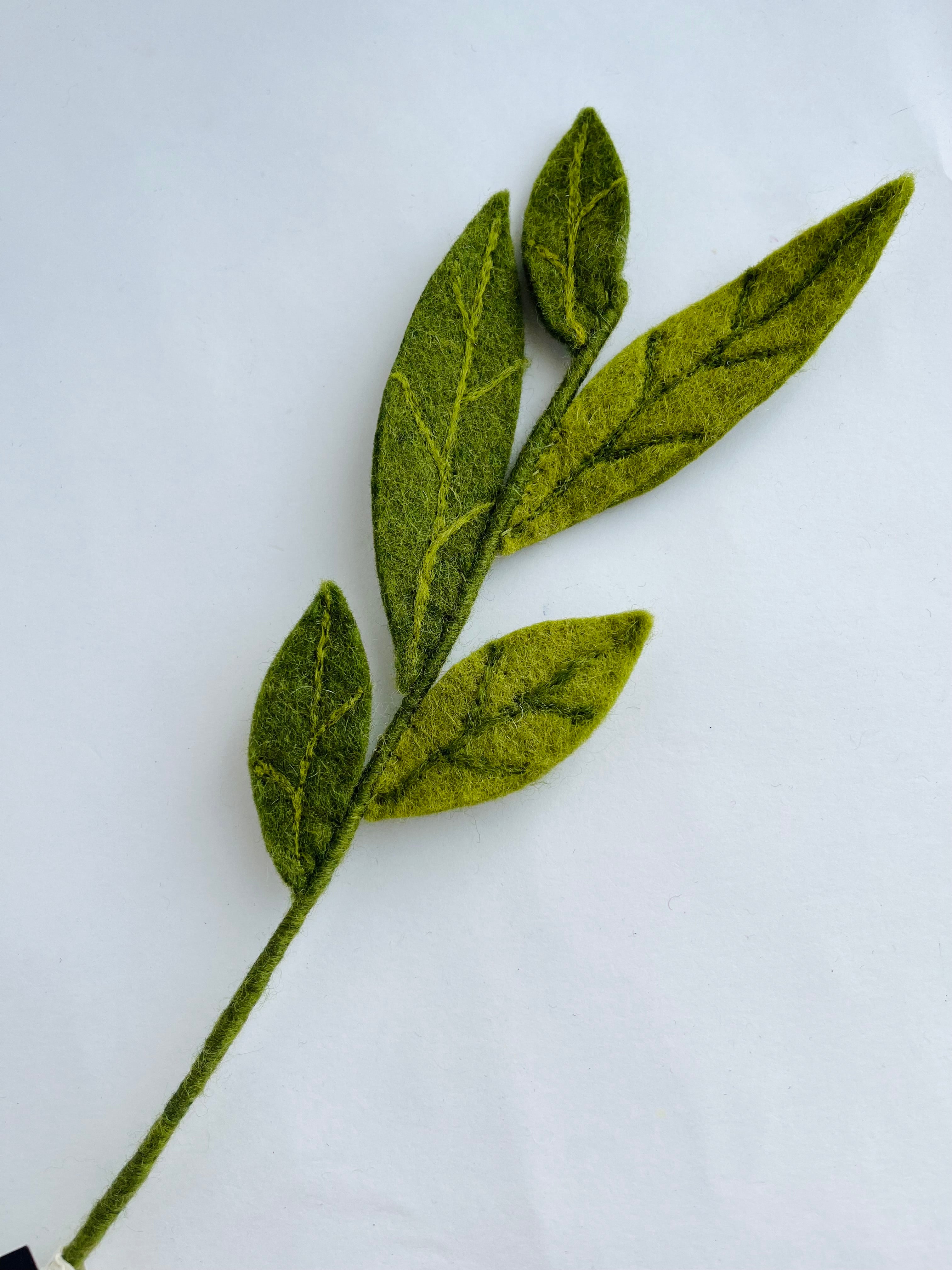 Felt Flowers - Branch with Green Leaves