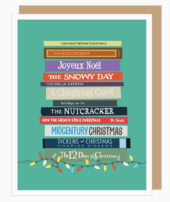 Christmas book stack - christmas card from Apartment 2