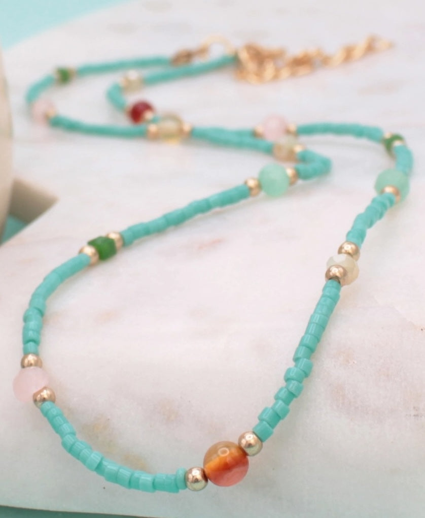Turquoise & Multicolor Bead Necklace
