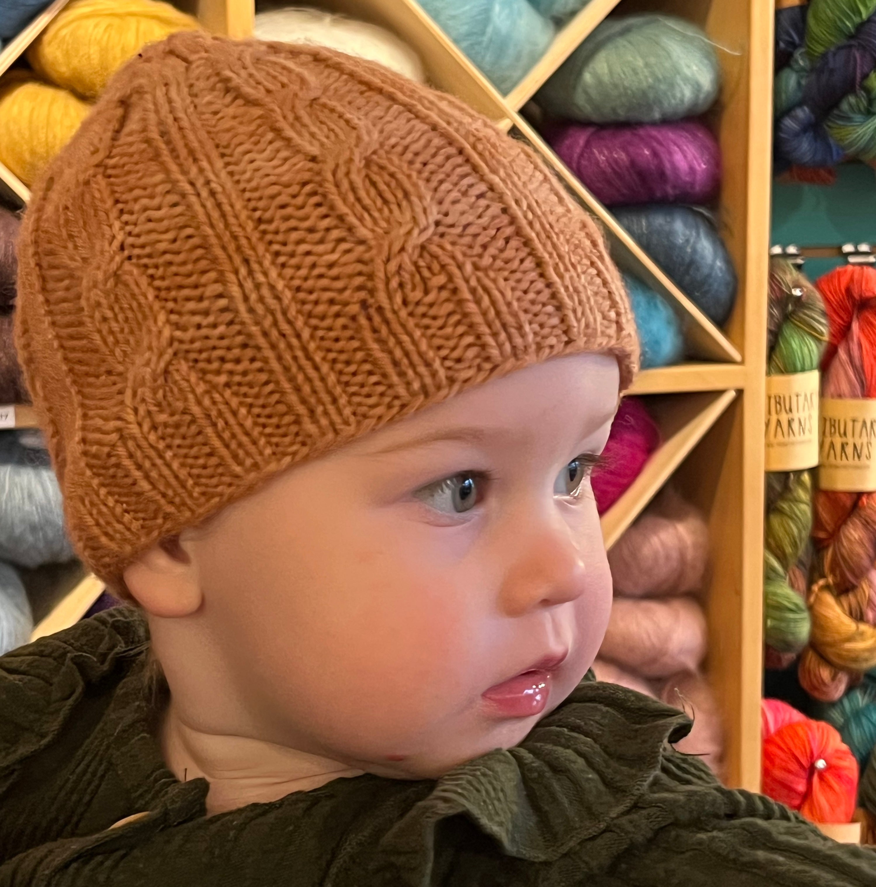 Cabled Rib Hat pattern from Sweet Shop Patterns PDF