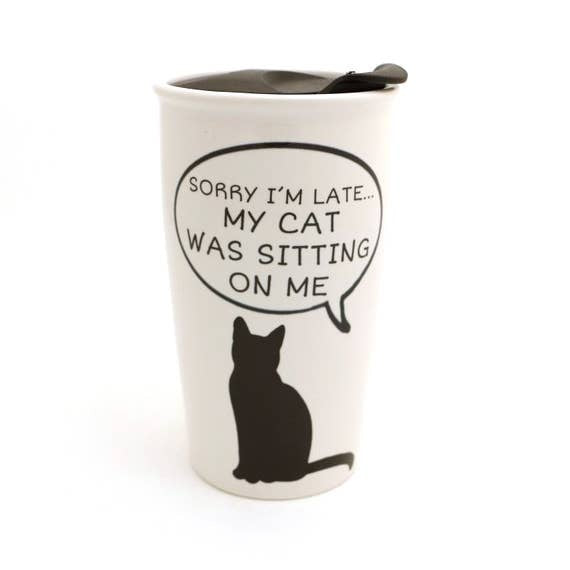 Sorry I'm Late - Cat - Travel Mugs from Lenny Mud