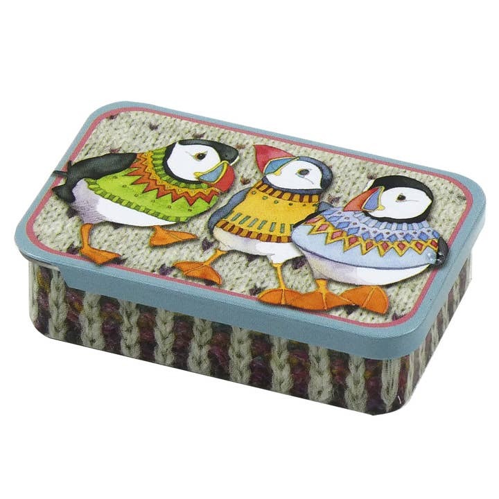 Woolly Puffins craft-themed tin from Emma Ball